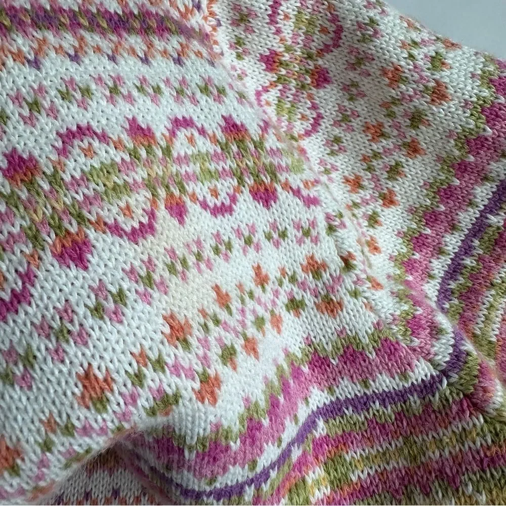 VTG Tiara Cardigan Sweater Fair Isle Pockets Cottagecore Cream Size‎ Petite XL - Picture 12 of 12
